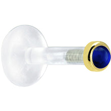 Solid 14K Yellow Gold 2mm Genuine Blue Sapphire Bioplast Push in Labret
