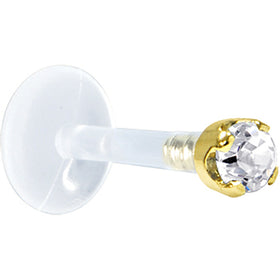 Solid 14K Yellow Gold 1.5mm Genuine Diamond Bioplast Push in Labret