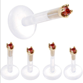 Solid 14K Yellow Gold 1.5mm Genuine Red Diamond Bioplast Push in Labret