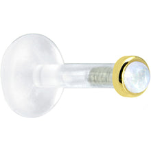 Solid 14K Yellow Gold 2mm Genuine Rainbow Moonstone Bioplast Push in Labret