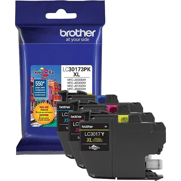 New, Pre-Owned - Brother LC3017XL Cyan, Magenta, Yellow Ink Cartridge, 3-Pack