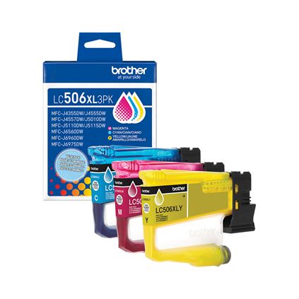 New, Pre-Owned - Brother LC506XL High Yield Multi-Color (CMY) Ink Cartridge,3-Pack