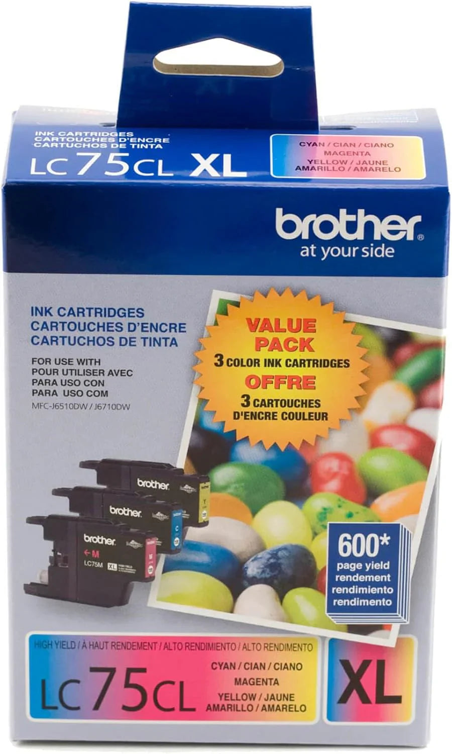 New, Pre-Owned - Brother LC75XL Cyan, Magenta, Yellow Ink Cartridges-LC753PKS -3 Pack