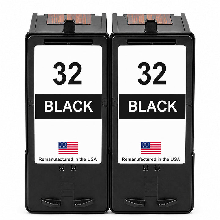 U.S. Remanufactured for Lexmark #32 18C0032 Black Ink Cartridge Twin Pack