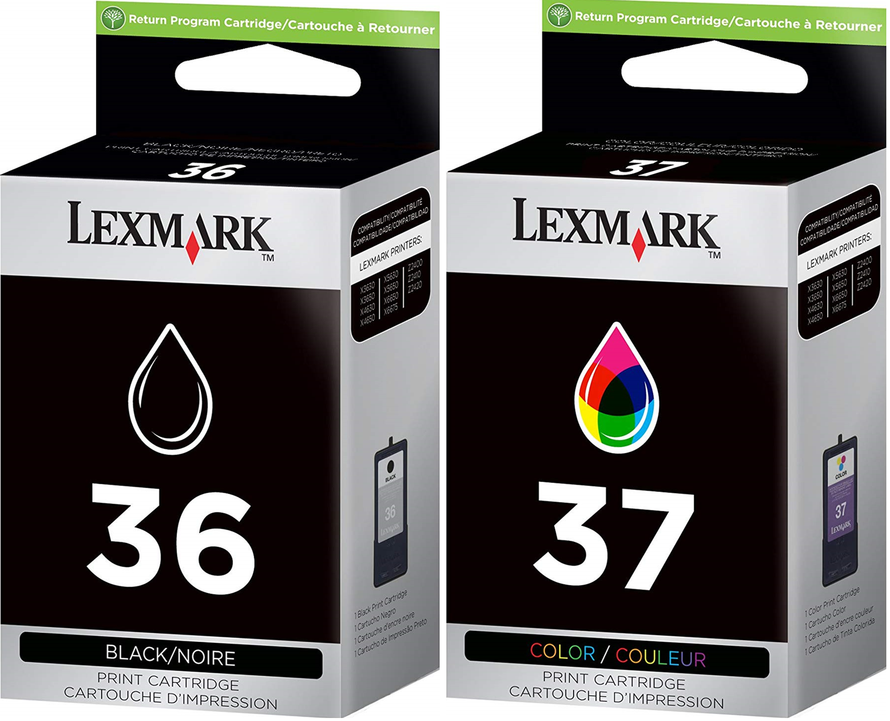 New, Pre-Owned - Lexmark 18C2229 36 & 37 Ink Cartridge (Black & Color, 2-Pack)