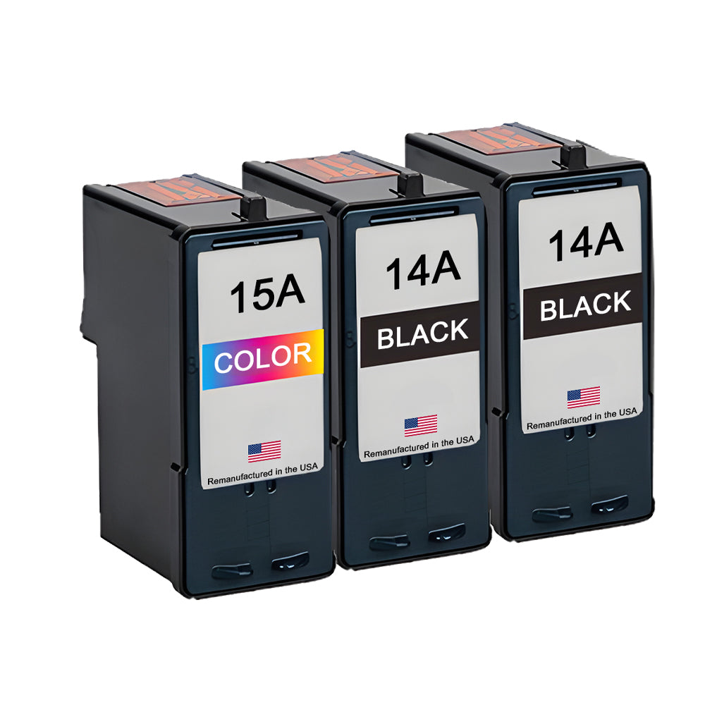 U.S. Remanufactured for Lexmark #14A 2 Black / #15A 1 Color Ink Cartridges 3-Pack