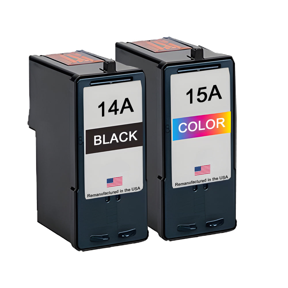U.S. Remanufactured Ink Cartridges for Lexmark #14A Black / #15A Color Combo Pack