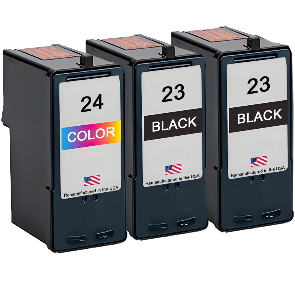 U.S. Remanufactured for Lexmark #23 2 Black / #24 1 Color Ink Cartridges 3-Pack