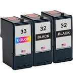 U.S. Remanufactured for Lexmark #32 2 Black / #33 1 Color Ink Cartridges 3-Pack