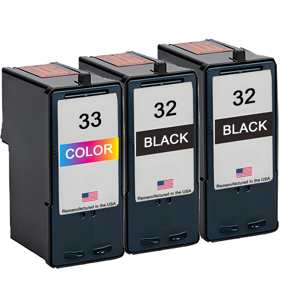 U.S. Remanufactured for Lexmark #32 2 Black / #33 1 Color Ink Cartridges 3-Pack