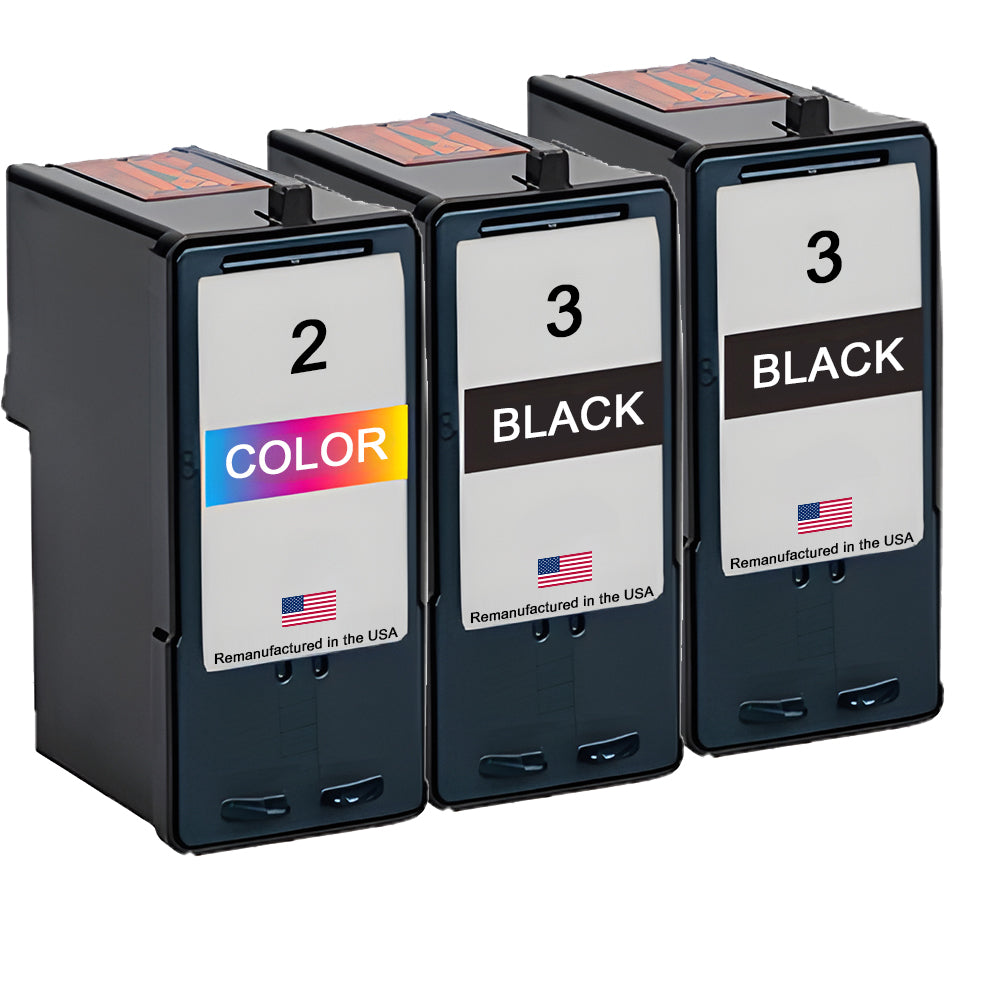 U.S. Remanufactured for Lexmark #3 2 Black / #2 1 Color Ink Cartridge 3-Pack