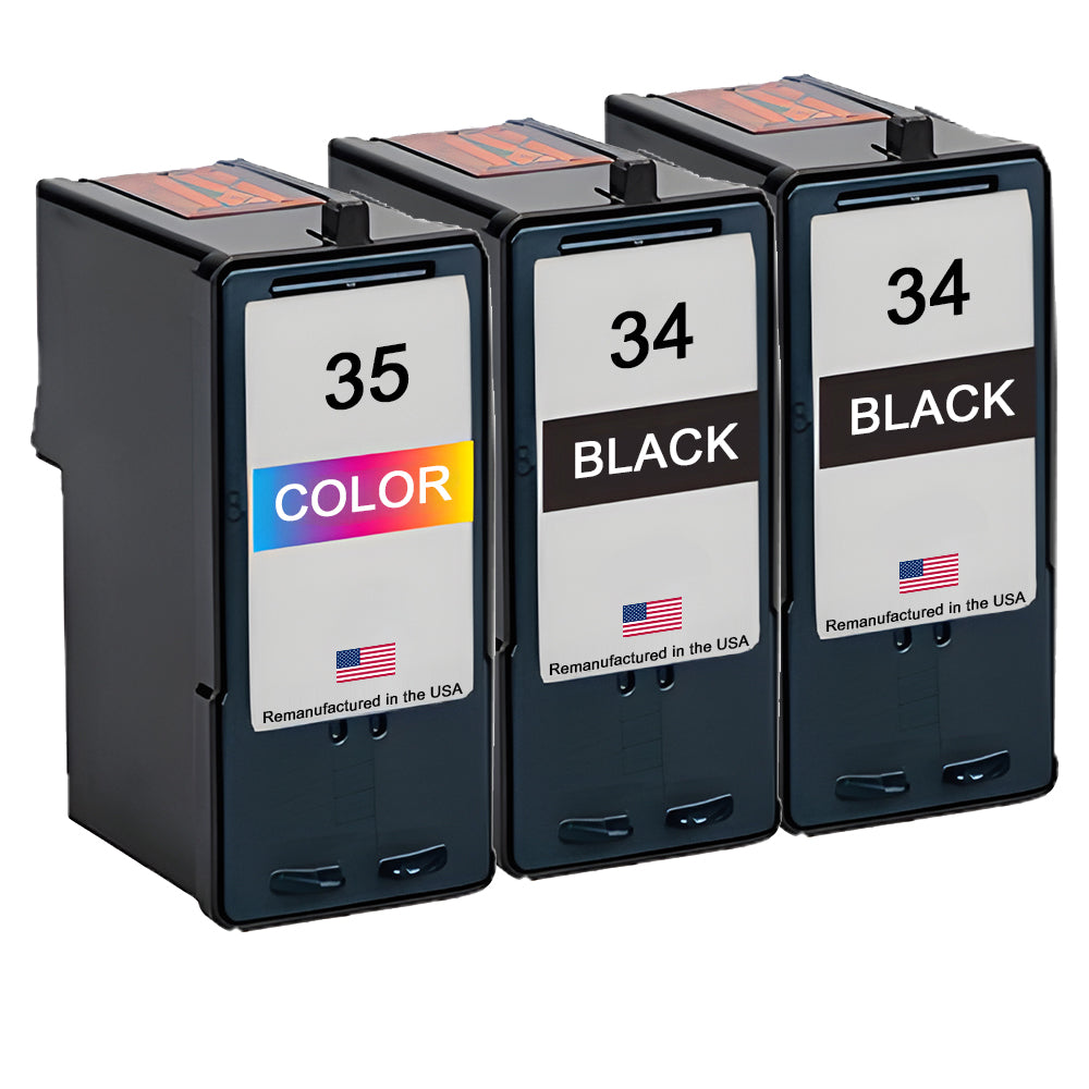 U.S. Remanufactured for Lexmark #34 2 Black / #35 1 Color Ink Cartridges 3-Pack
