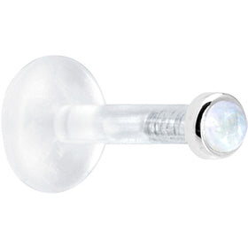 Solid 14K White Gold 2mm Genuine Rainbow Moonstone Bioplast Push in Monroe