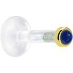 Solid 14K Yellow Gold 2mm Genuine Blue Lapis Lazuli Bioplast Push in Monroe