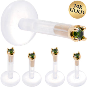 Solid 14K Yellow Gold 1.5mm Genuine Green Diamond Bioplast Push in Monroe