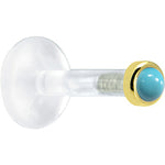Solid 14K Yellow Gold 2mm Genuine Turquoise Bioplast Push in Monroe