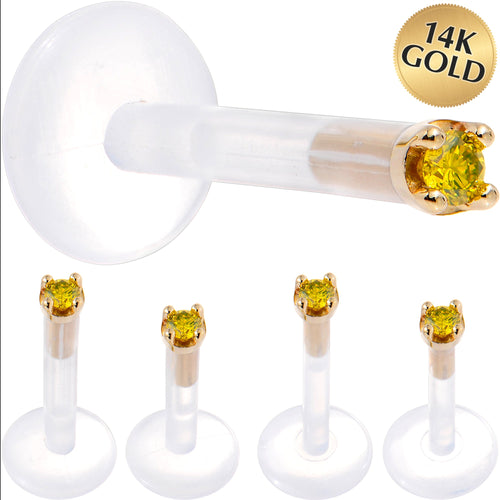 Solid 14K Yellow Gold 1.5mm Genuine Yellow Diamond Bioplast Push in Monroe