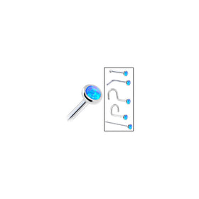 Solid 14K White Gold 2mm Blue Synthetic Opal Nose Ring