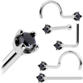 Solid 14K White Gold 1.5mm Genuine Black Diamond Nose Ring