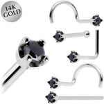 Solid 14K White Gold 1.5mm Genuine Black Diamond Nose Ring