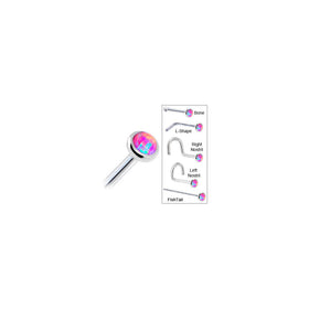 Solid 14K White Gold 2mm Fuchsia Synthetic Opal Nose Ring