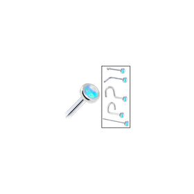 Solid 14K White Gold 2mm Light Blue Synthetic Opal Nose Ring