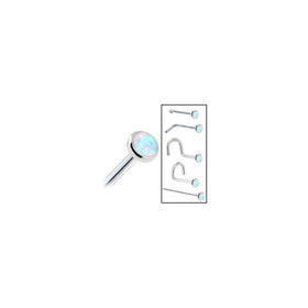 Solid 14K White Gold 2mm Synthetic Opal Nose Ring