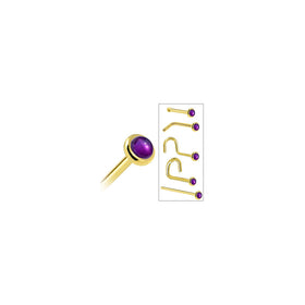 Solid 14K Yellow Gold 2mm Genuine Amethyst Nose Ring