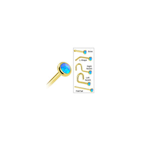 Solid 14K Yellow Gold 2mm Blue Synthetic Opal Nose Ring