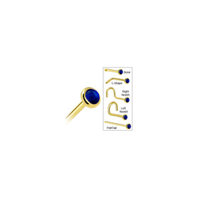 Solid 14K Yellow Gold 2mm Genuine Sapphire Nose Ring