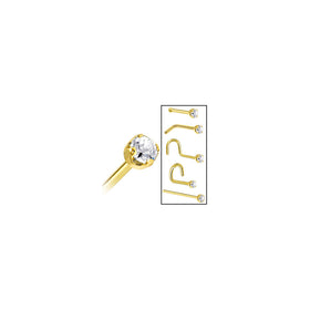 Solid 14K Yellow Gold 2mm Clear Cubic Zirconia Nose Ring