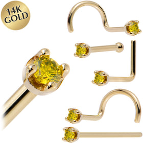 Solid 14K Yellow Gold 1.5mm Genuine Yellow Diamond Nose Ring