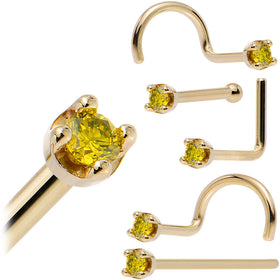 Solid 18K Yellow Gold 1.5mm Genuine Yellow Diamond Nose Ring