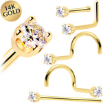 Solid 14K Yellow Gold 2mm Genuine Diamond Nose Ring