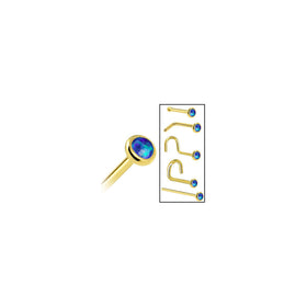 Solid 14K Yellow Gold 2mm Dark Blue Synthetic Opal Nose Ring