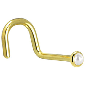 Solid 14K Yellow Gold 2mm Cultured Pearl Nose Ring