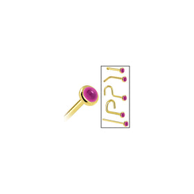 Solid 14K Yellow Gold 2mm Genuine Pink Garnet Nose Ring