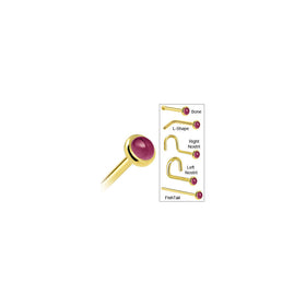 Solid 14K Yellow Gold 2mm Genuine Raspberry Rhodolite Garnet Nose Ring