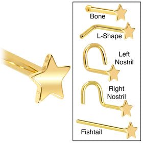 Solid 14K Yellow Gold Star Nose Ring
