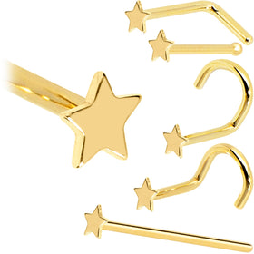 Solid 14K Yellow Gold Star Nose Ring