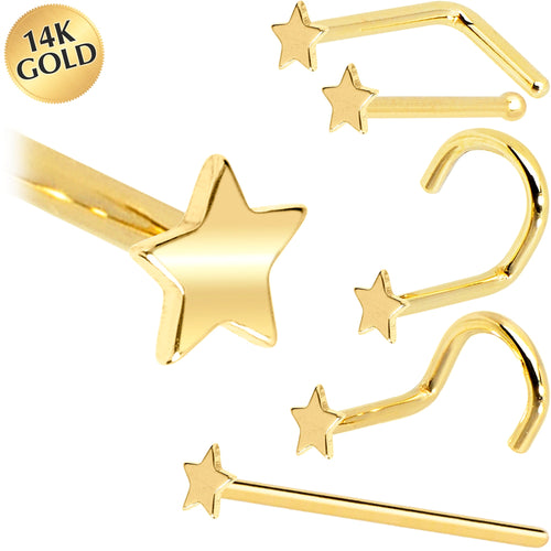 Solid 14K Yellow Gold Star Nose Ring