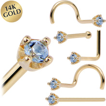 Solid 14K Yellow Gold 1.5mm Genuine Topaz Nose Ring