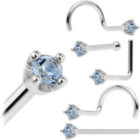 Solid 18K White Gold 1.5mm Genuine Topaz Nose Ring