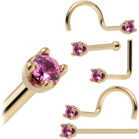 Solid 14K Yellow Gold 1.5mm Genuine Pink Sapphire Nose Ring