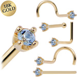Solid 18K Yellow Gold 1.5mm Genuine Topaz Nose Ring