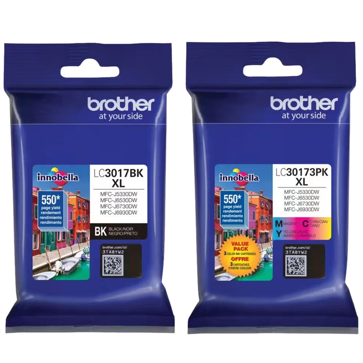 New, Pre-Owned - Brother LC3017XL Black, Cyan, Magenta, Yellow Ink Cartridge, 4-Pack