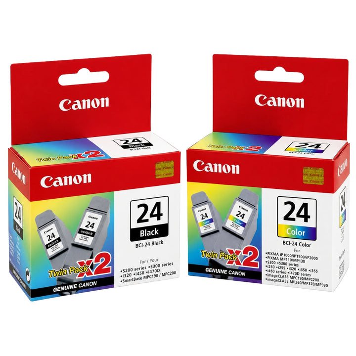 New, Pre-Owned - Canon BCI-24 Twin Black & Twin Color Ink Cartridges