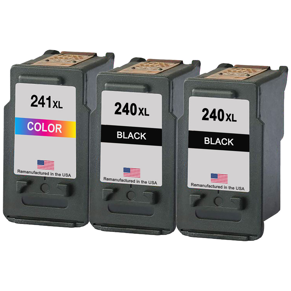 U.S. Remanufactured for Canon PG-240XL 2 Black / CL-241XL 1 Color 3-Pack High Yield Ink Cartridges