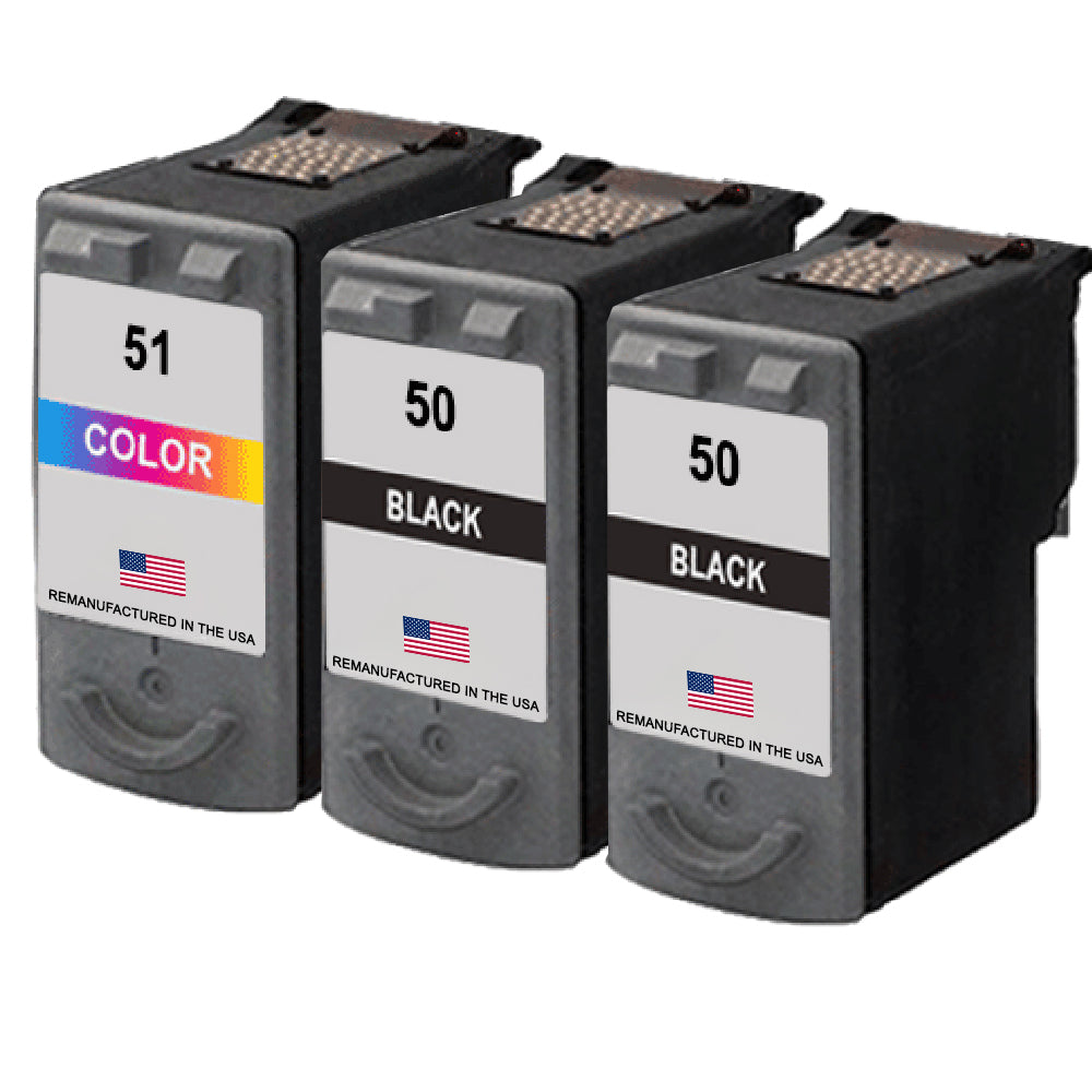 U.S. Remanufactured for Canon PG-50 2 Black / CL-51 1 Color  Ink Cartridge 3-Pack