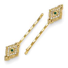 Gold Tone Downton Abbey Green Crystal Portcullis Hairpin Set